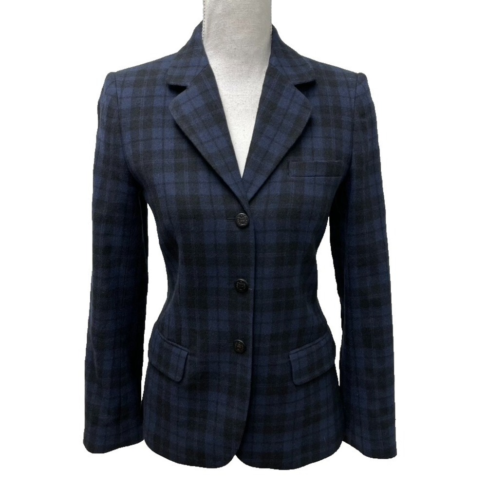 Jigsaw Lochcarron Blazer Jacket Womens 4 Tartan Plaid Blue Scotland Wool Career